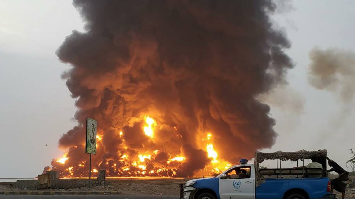 Israeli strikes targeted oil facilities and a power station, according to Yemen's Al-Masirah TV. (EPA PHOTO)