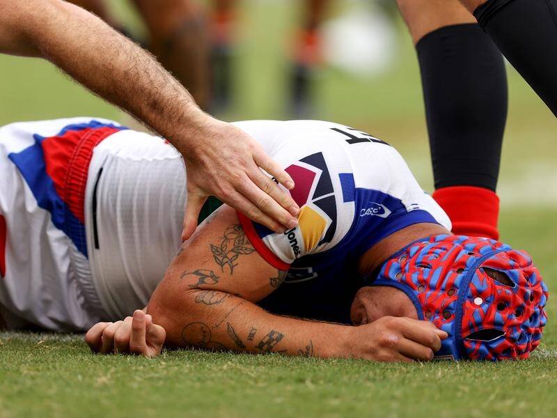 Kalyn Ponga suffered a concussion in the opening minutes of Newcastle's NRL clash with Wests Tigers. (Brendon Thorne/AAP PHOTOS)