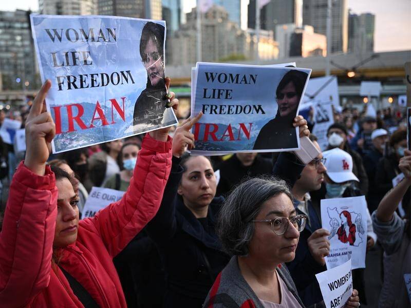 Iran targeting women has prompted protests, including in Australia, after the death of Mahsa Amini. (James Ross/AAP PHOTOS)