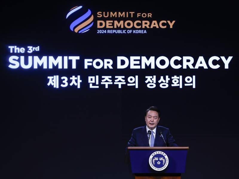 President Yoon Suk Yeol called on countries to help use AI to promote democracy, nor threaten it. (AP PHOTO)
