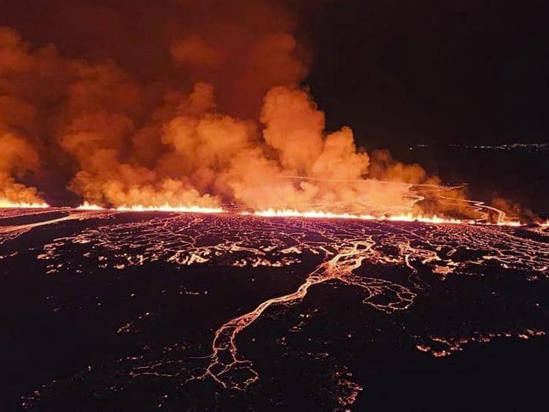 Lava flows erupting from a volcano in southwest Iceland appear to have slowed, authorities say. (AP PHOTO)