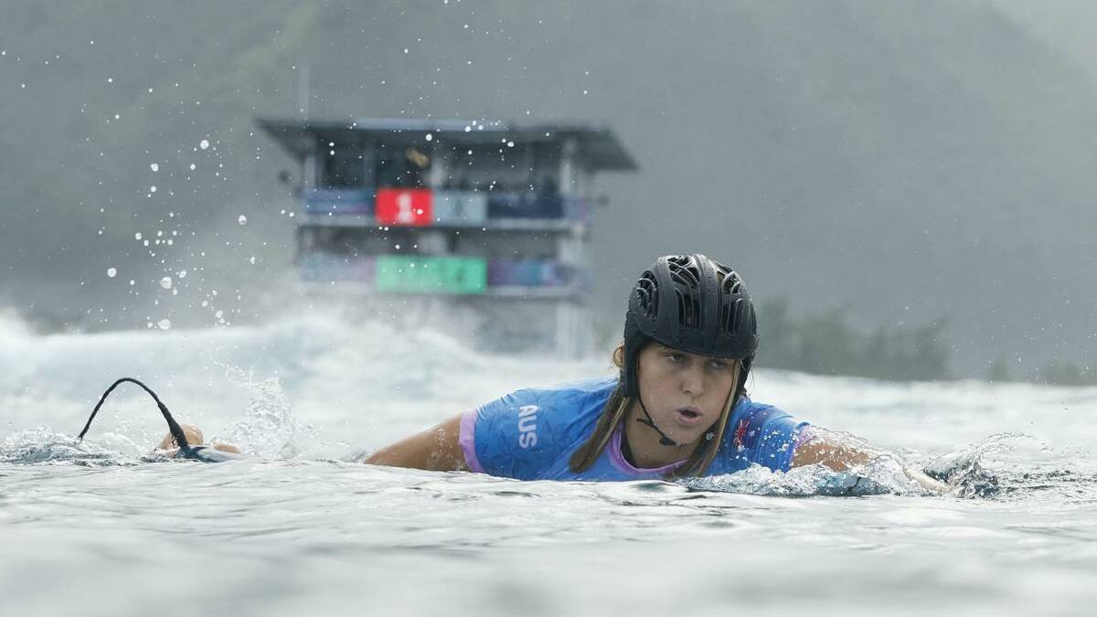 Australia's Molly Picklum found the going tough in her second round surf at the Paris Olympics. (AP PHOTO)