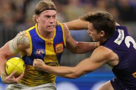 Teenage star Harley Reid has been praised by Eagles teammates after the attention Freo threw at him. Photo: Richard Wainwright/AAP PHOTOS