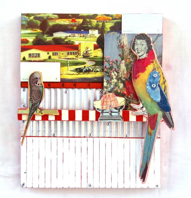 SEASONAL RED:  Mixed media collage by the Strutt sisters. 
