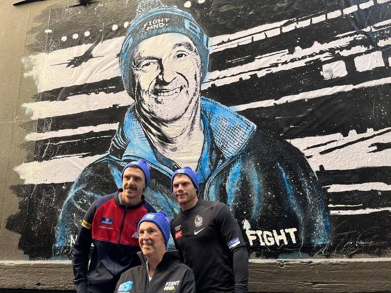 Jake Lever (l), Neale Daniher (c) and Taylor Adams (r) have joined forces to launch Big Freeze 9. (William Ton/AAP PHOTOS)