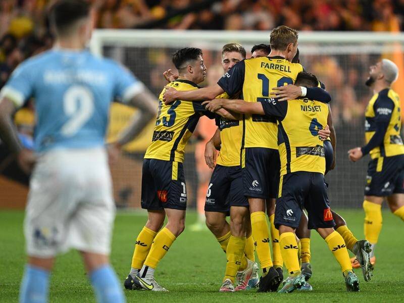 Central Coast have stunned Melbourne City 6-1 to win the A-League Men grand final in Sydney. (Dean Lewins/AAP PHOTOS)