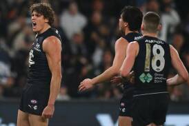 Charlie Curnow kicked four goals as Carlton beat North Melbourne by 19 points. Photo: Morgan Hancock/AAP PHOTOS