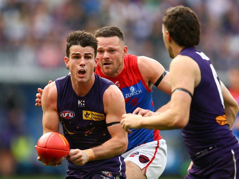 Andrew Brayshaw had 41 touches for the Dockers in their big win over Melbourne in Perth. Photo: Gary Day/AAP PHOTOS