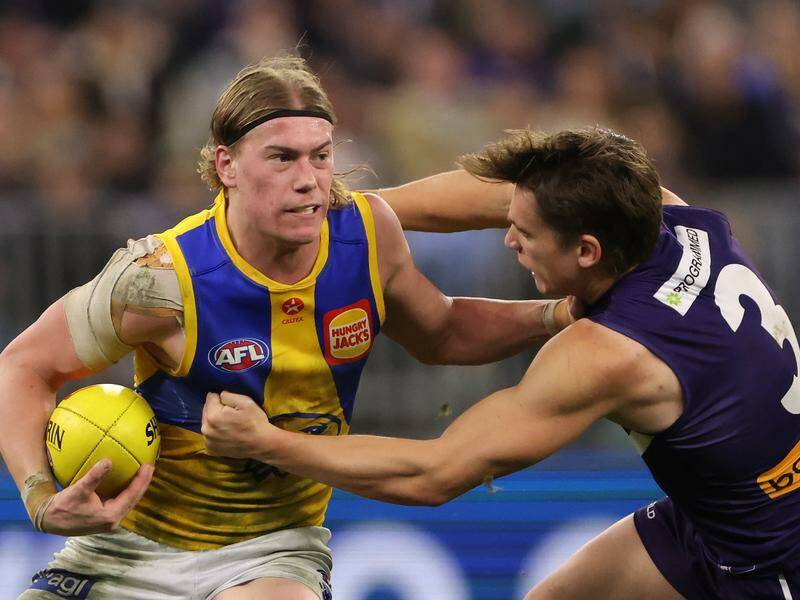 Eagles' Harley Reid was the villain of the piece for a home crowd who relished Dockers' victory. Photo: Richard Wainwright/AAP PHOTOS
