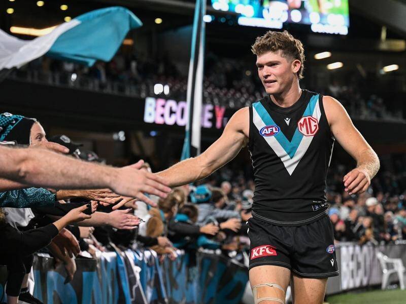 Mitch Georgiades will miss Port's next game against the Gold Coast after copping a one-match ban. (Michael Errey/AAP PHOTOS)