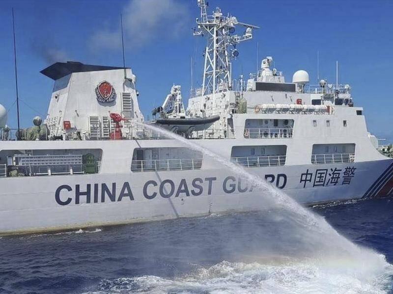 A "monster" Chinese coast guard vessel has anchored in Philippine waters in the South China Sea. (AP PHOTO)