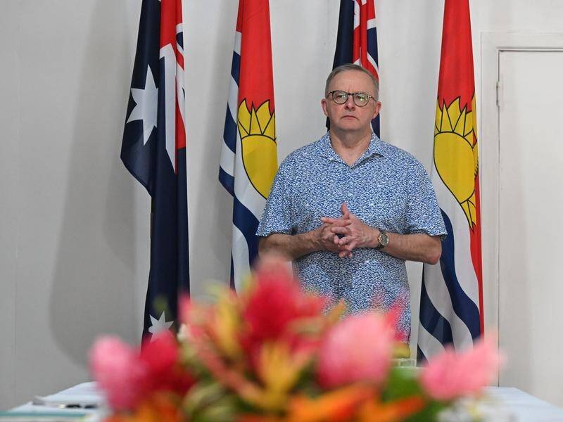 President Taneti Maamau met with Anthony Albanese in 2023 after rejoining the Pacific Islands Forum. (Mick Tsikas/AAP PHOTOS)