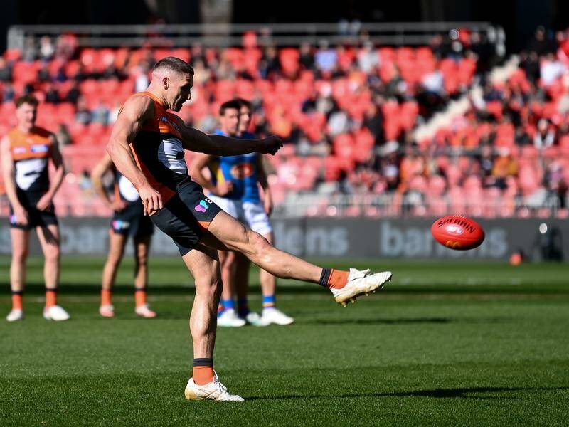 Jesse Hogan of the Giants kicked four goals to share the lead in the Coleman Medal race. Photo: Steven Markham/AAP PHOTOS
