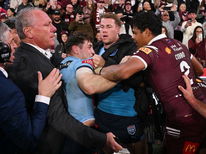 NSW's Cameron Murray is one two players facing a ban after joining the State of Origin melee. Photo: Dave Hunt/AAP PHOTOS