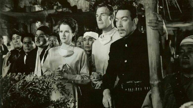 VINTAGE: Ruth Warrick, Randolph Scott and Anthony Quinn in the 1945 movie China Sky on 7flix.
