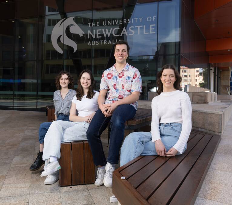 University of Newcastle journalism students Zali Winch, Holly Fishlock, Peter Hyslop and Sophie Jaggers. Picture by Marina Neil