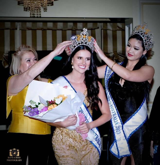 Selina McCloskey, 23, receiving her Miss International Australia 2024 crown in Sydney on July 13. Picture supplied 