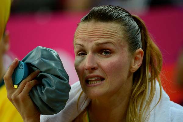 SHINER: Jenni Screen nurses a black eye during the semi-final against the United States.   Picture: Jason South