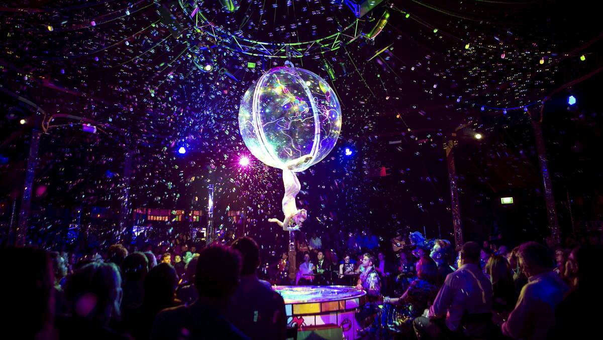 POP: Russian acrobat Miss A in a Bubble, who contorts inside an aerial sphere, is part of Spiegelworld circus’s show.  